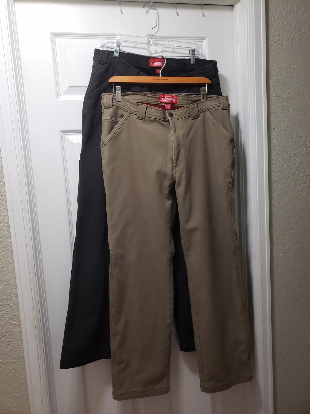 Coleman Men's Khaki and Black Chino Pants Duo Lot Of 2 Camping Or Work Lined